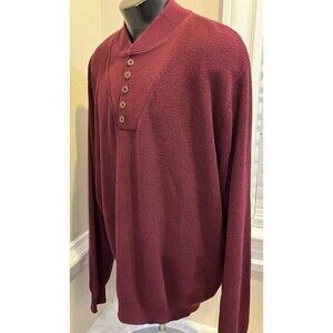 Vintage 90s Lands End Sweater Fisherman Mens XL Henley Chunky Pullover USA Red